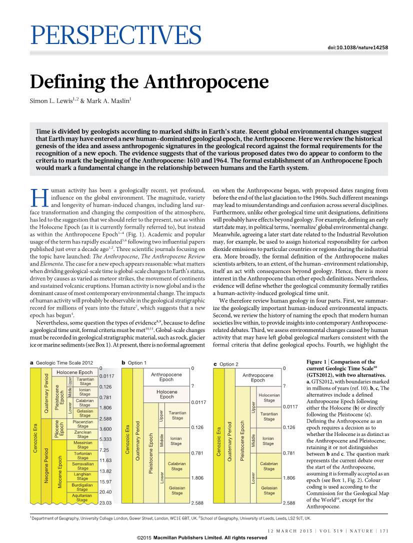 Defining the Anthropocene Simon L