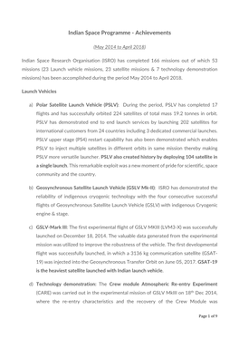 Indian Space Programme - Achievements