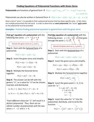 Finding Equations of Polynomial Functions with Given Zeros