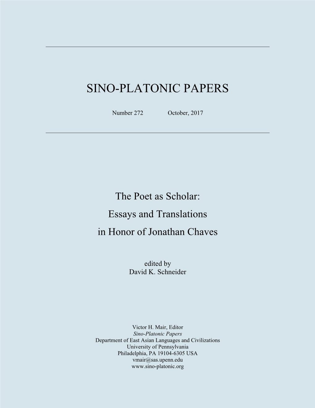 Sino-Platonic Papers