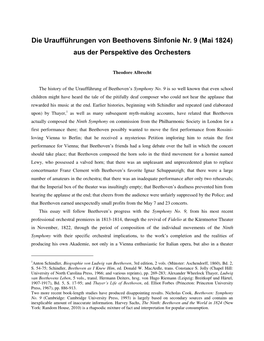 Die Uraufführungen Von Beethovens Sinfonie Nr. 9 (Mai 1824) Aus Der Perspektive Des Orchesters