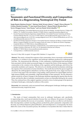Taxonomic and Functional Diversity and Composition of Bats in a Regenerating Neotropical Dry Forest
