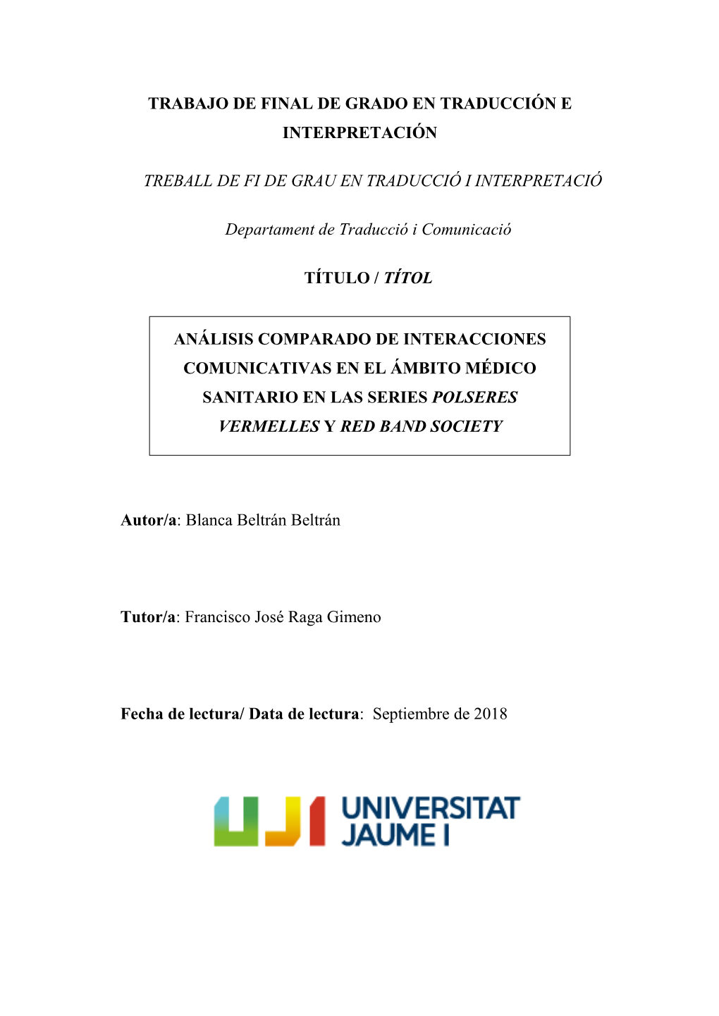 Trabajo De Final De Grado En Traducción E Interpretación