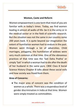Women, Caste and Reform Women Empowerment Is One Term That Most of You Are Familiar with in Today’S Times