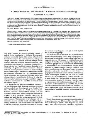 A Critical Review of “The Mesolithic” in Relation to Siberian Archaeology ALEXANDER B