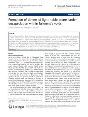 Formation of Dimers of Light Noble Atoms Under Encapsulation Within Fullerene’S Voids Tymofii Yu Nikolaienko1 and Eugene S Kryachko2*