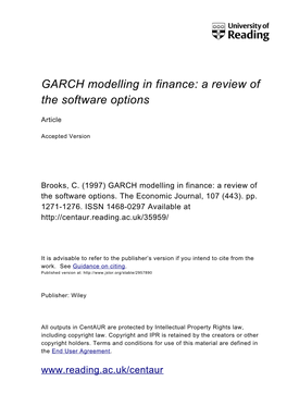 GARCH Modelling in Finance: a Review of the Software Options