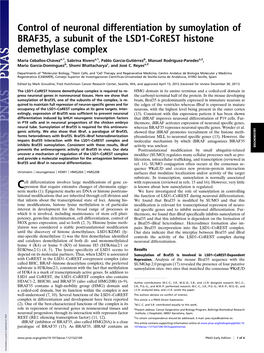 Control of Neuronal Differentiation by Sumoylation of BRAF35, a Subunit of the LSD1-Corest Histone Demethylase Complex