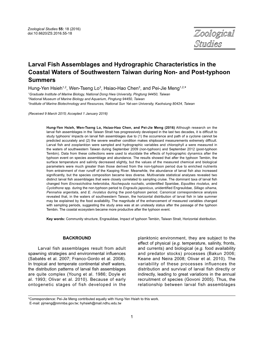Larval Fish Assemblages and Hydrographic