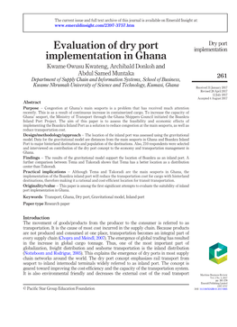 Evaluation of Dry Port Implementation in Ghana