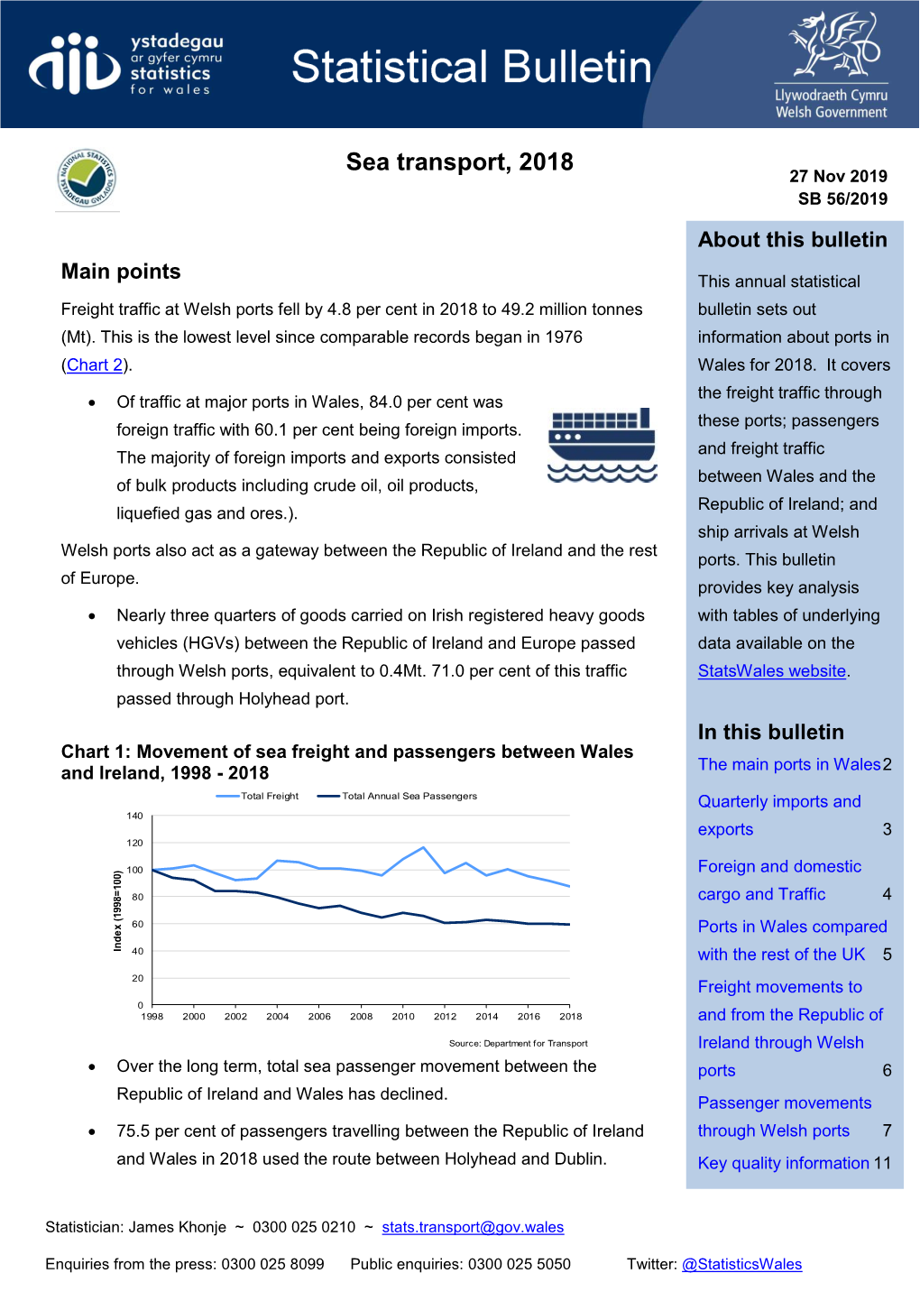 Sea Transport, 2018 27 Nov 2019 SB 56/2019 About This Bulletin