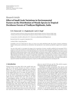 Effect of Small-Scale Variations in Environmental Factors on the Distribution of Woody Species in Tropical Deciduous Forests of Vindhyan Highlands, India