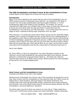 3RFS Etalk July 2006 — Page 1 of 11 the USS Constellation and Hank Cramer & the Constellation's Crew –