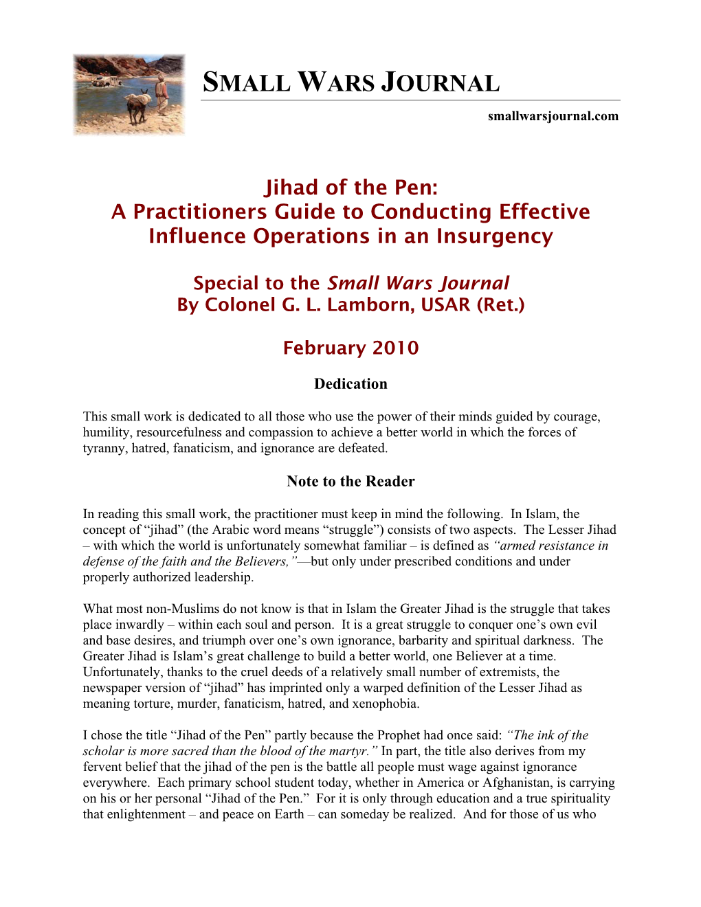 Jihad of the Pen: a Practitioners Guide to Conducting Effective Influence Operations in an Insurgency