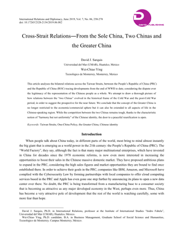 Cross-Strait Relations―From the Sole China, Two Chinas and the Greater China