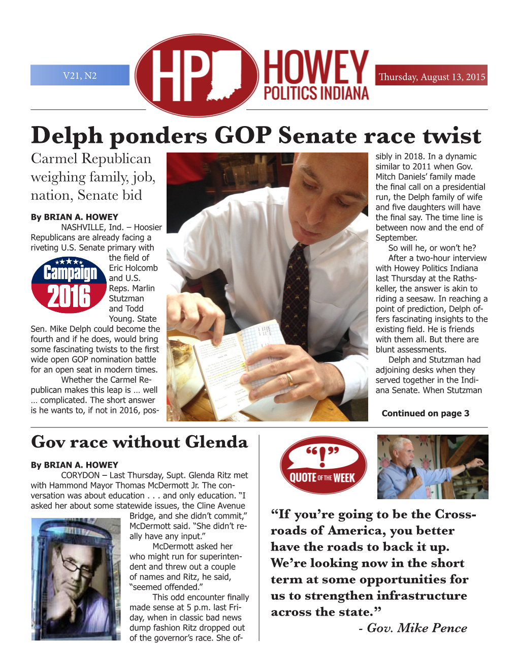 Delph Ponders GOP Senate Race Twist Sibly in 2018