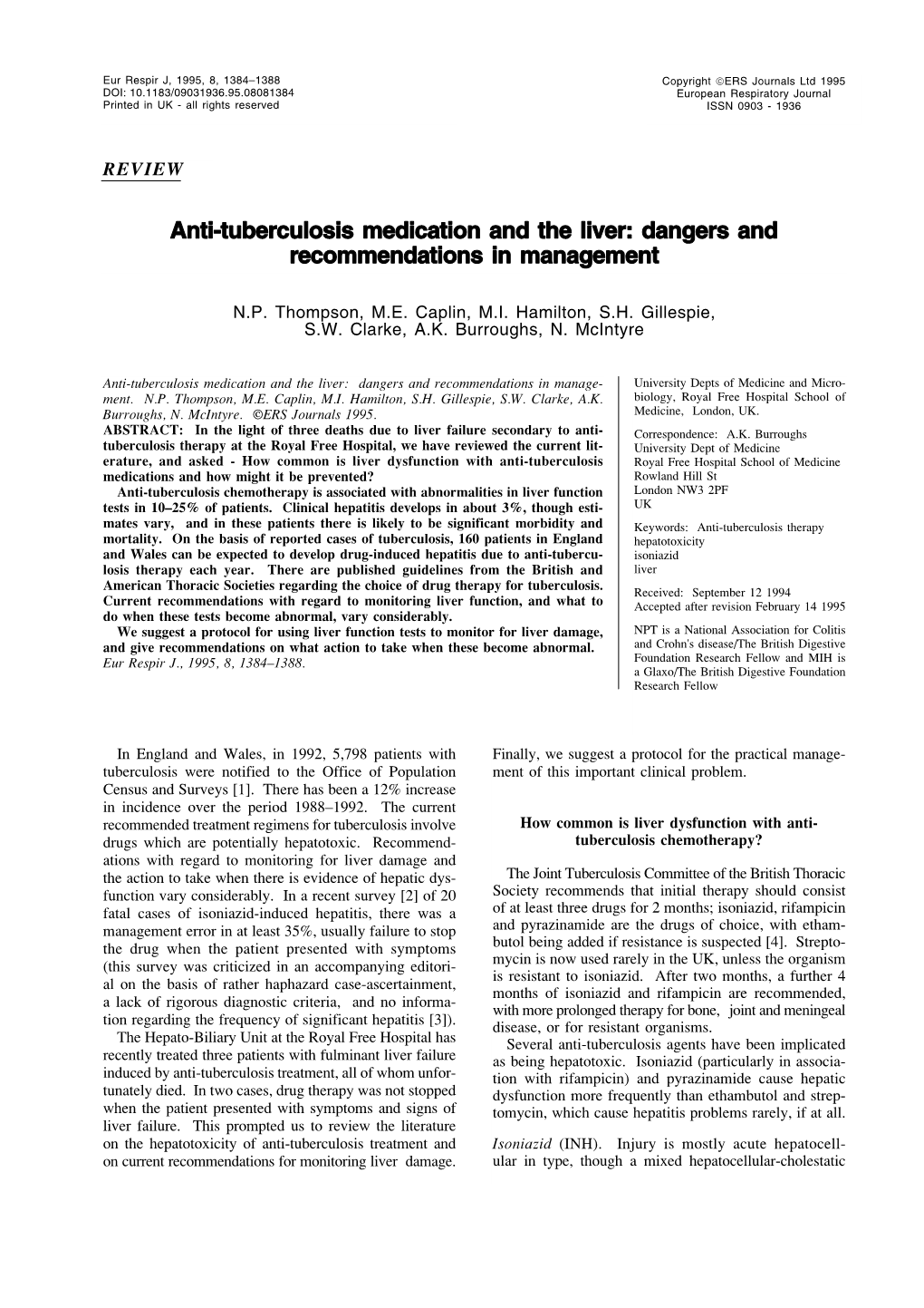 Anti-Tuberculosis Medication and the Liver: Dangers and Recommendations in Management