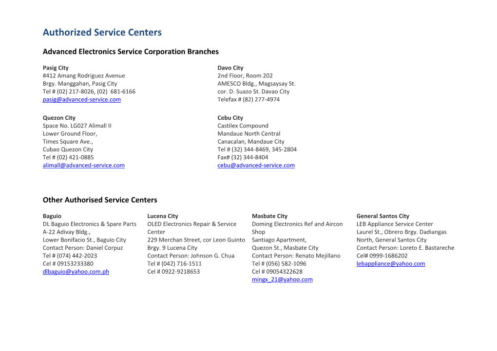 Authorized Service Centers