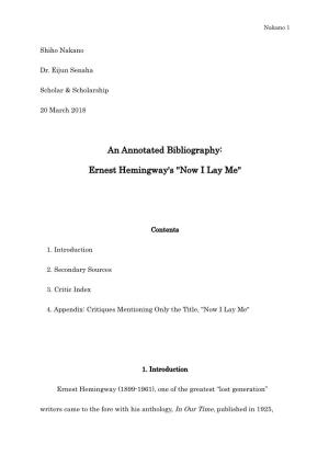 An Annotated Bibliography: Ernest Hemingway's "Now I Lay
