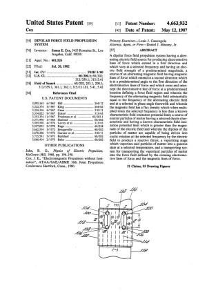 United States Patent [19] [11] Patent Number: 4,663,932 Cox [45] Date of Patent: May 12, 1987