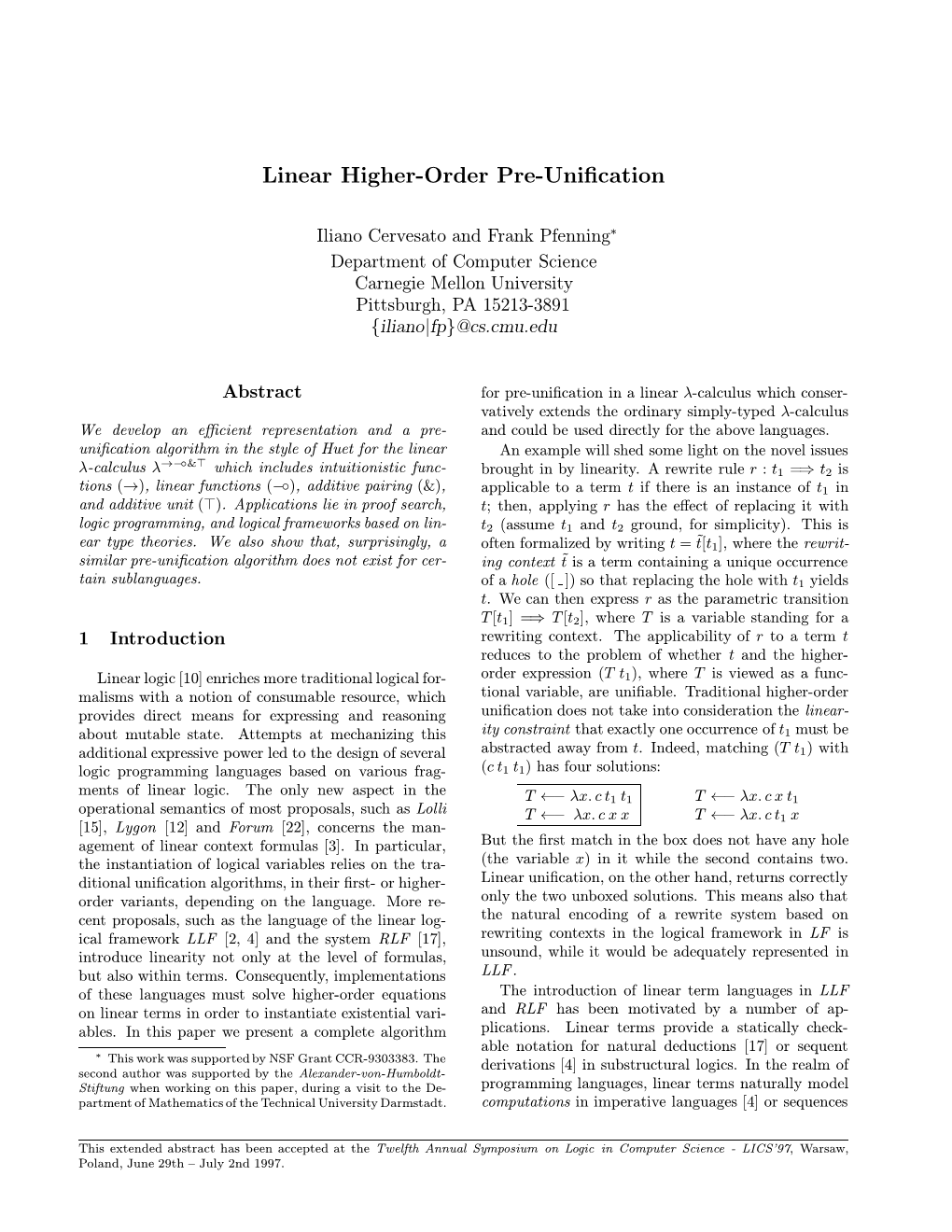 Linear Higher-Order Pre-Unification