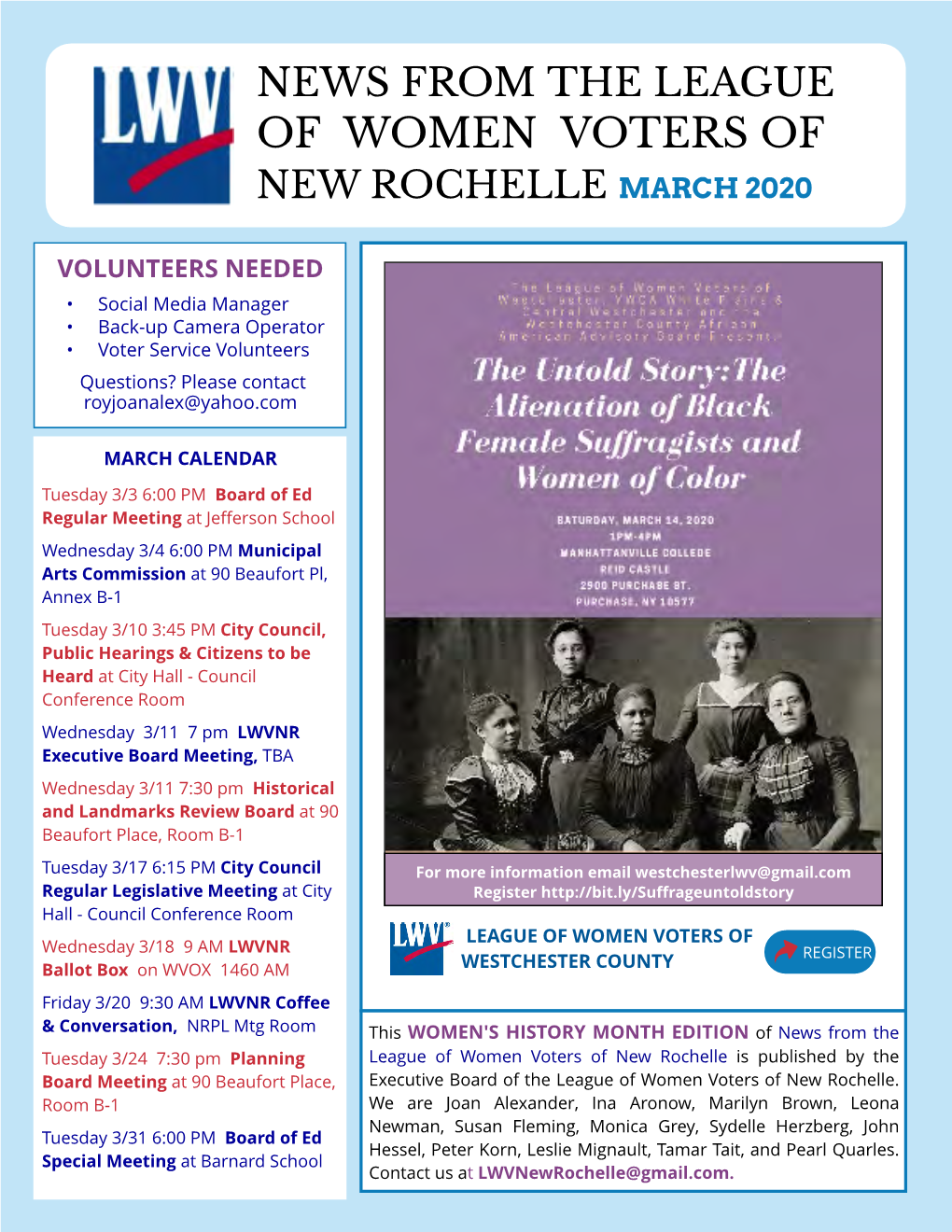 News from the League of Wom En Voters of New Rochelle M Arch 2020