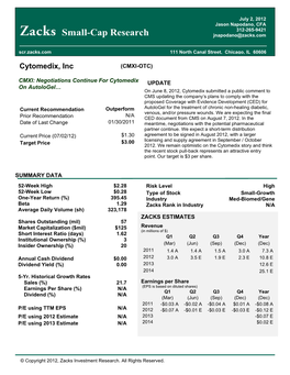 Negotiations Continue for Cytomedix