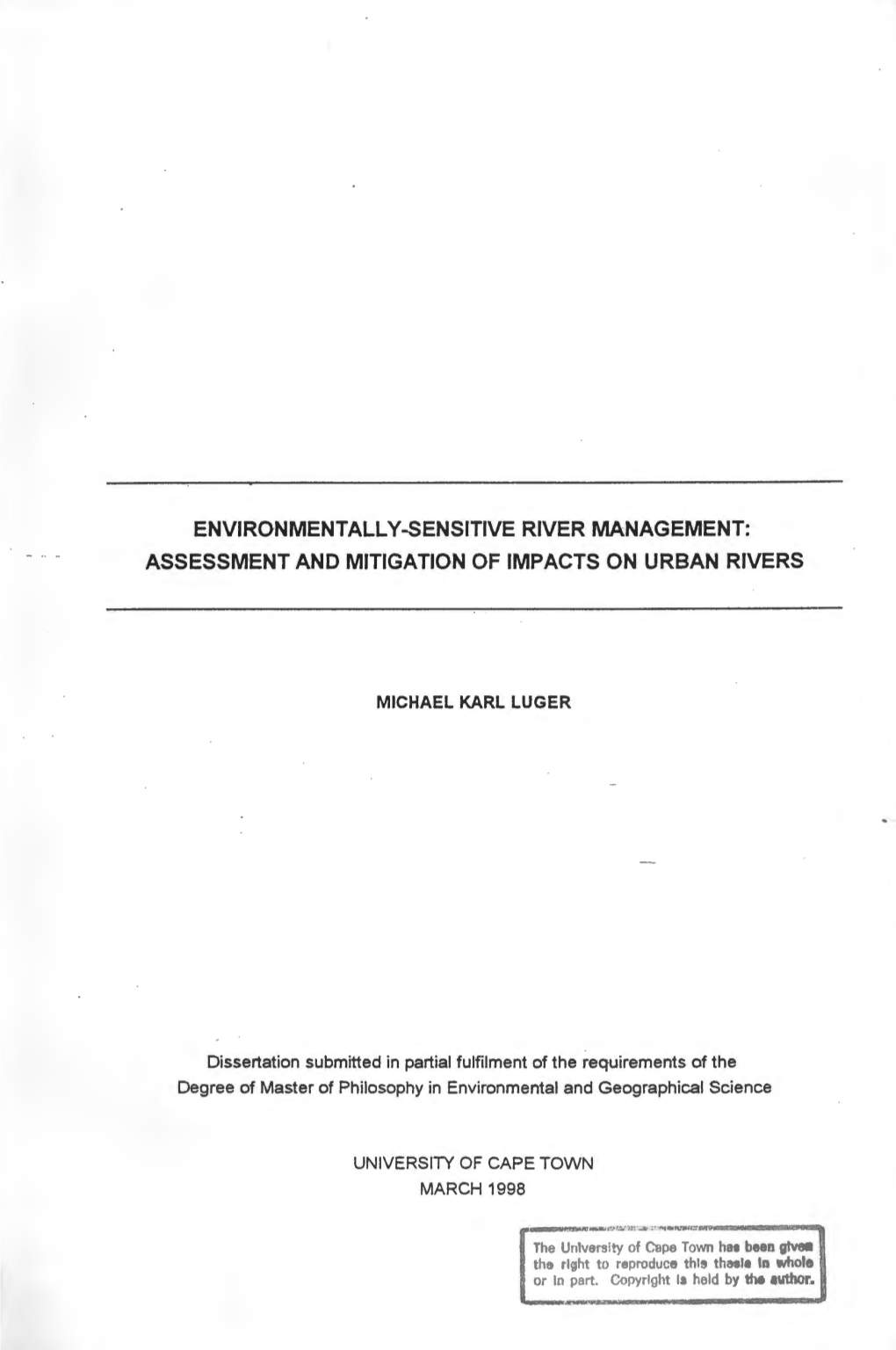 Assessment and Mitigation of Impacts on Urban Rivers