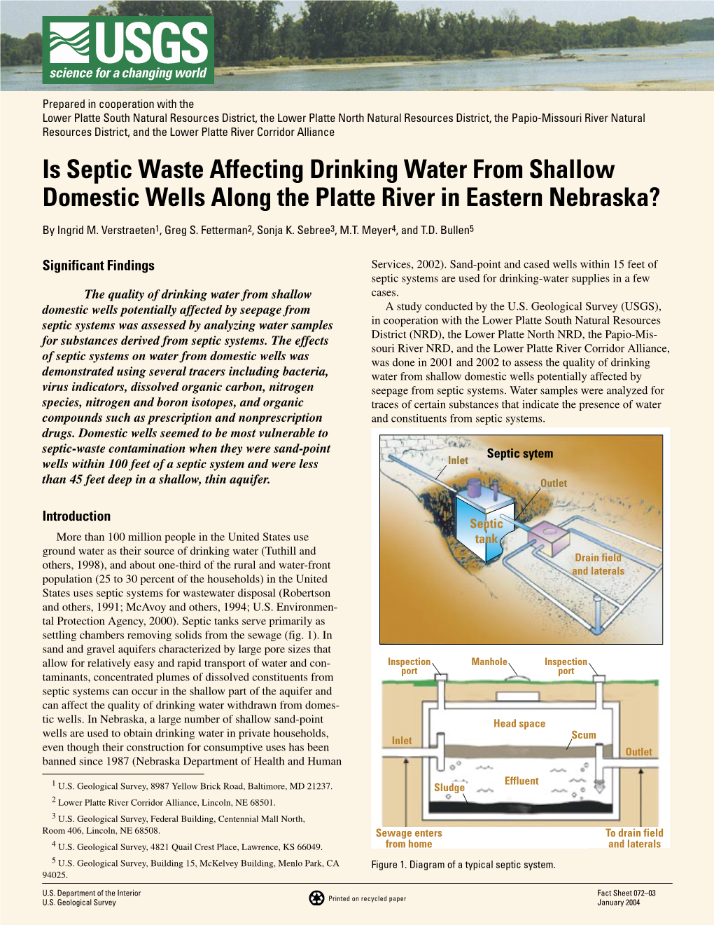 Is Septic Waste Affecting Drinking Water from Shallow Domestic Wells Along the Platte River in Eastern Nebraska?