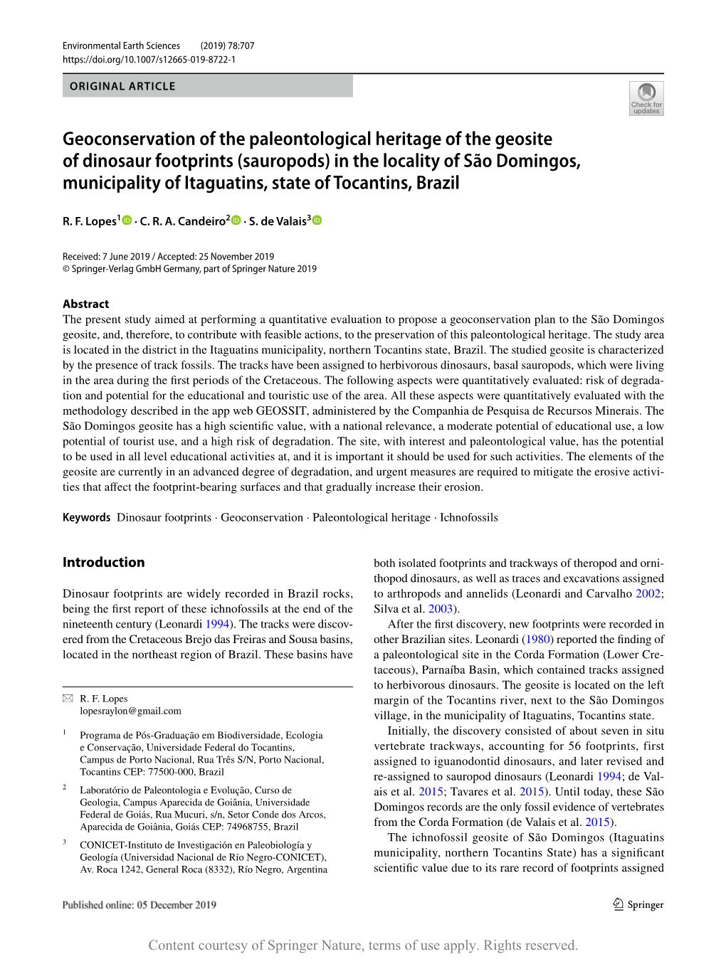 Geoconservation of the Paleontological