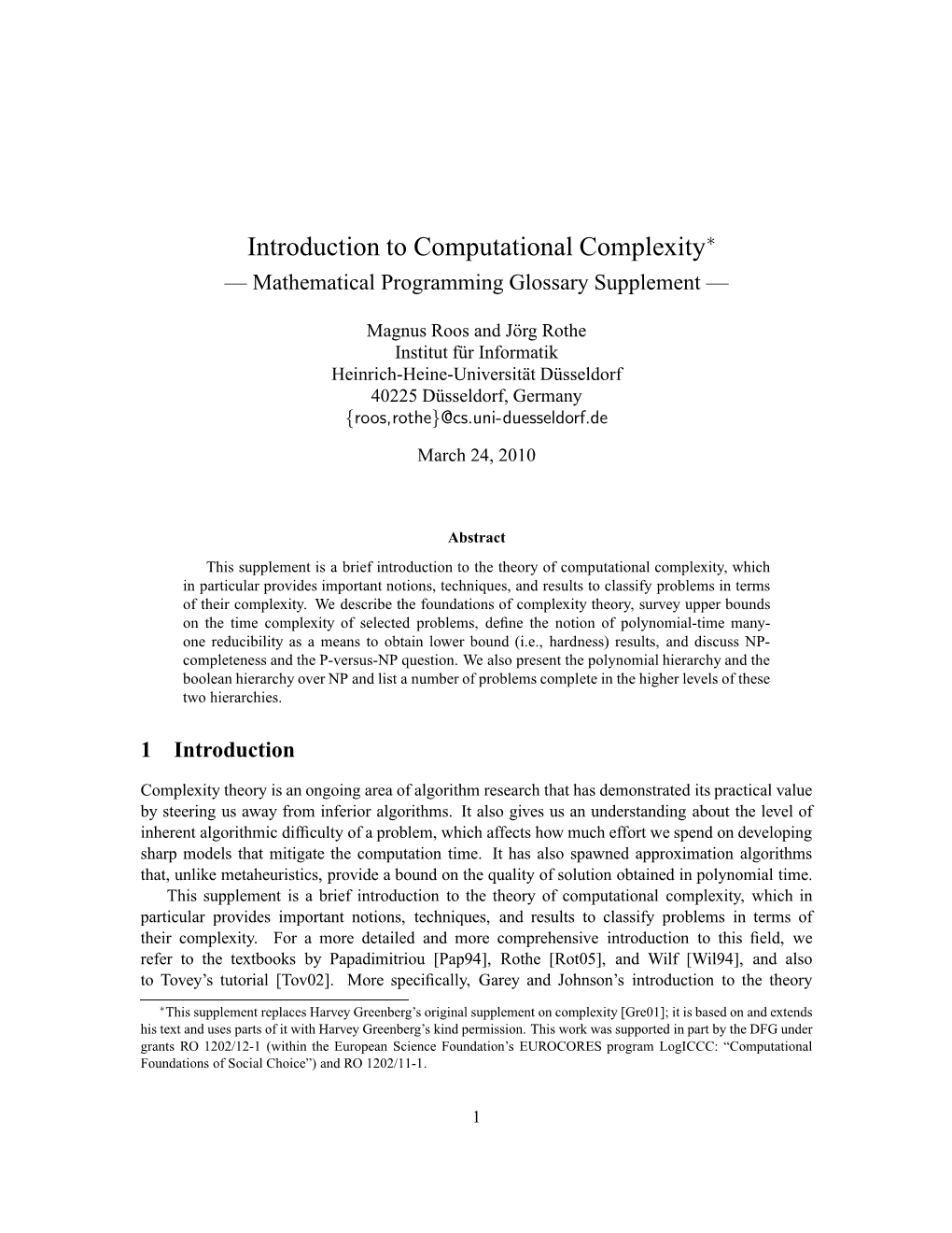 Introduction to Computational Complexity∗ — Mathematical Programming Glossary Supplement —