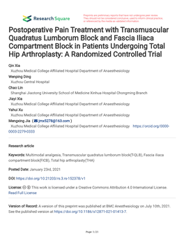 Postoperative Pain Treatment with Transmuscular Quadratus