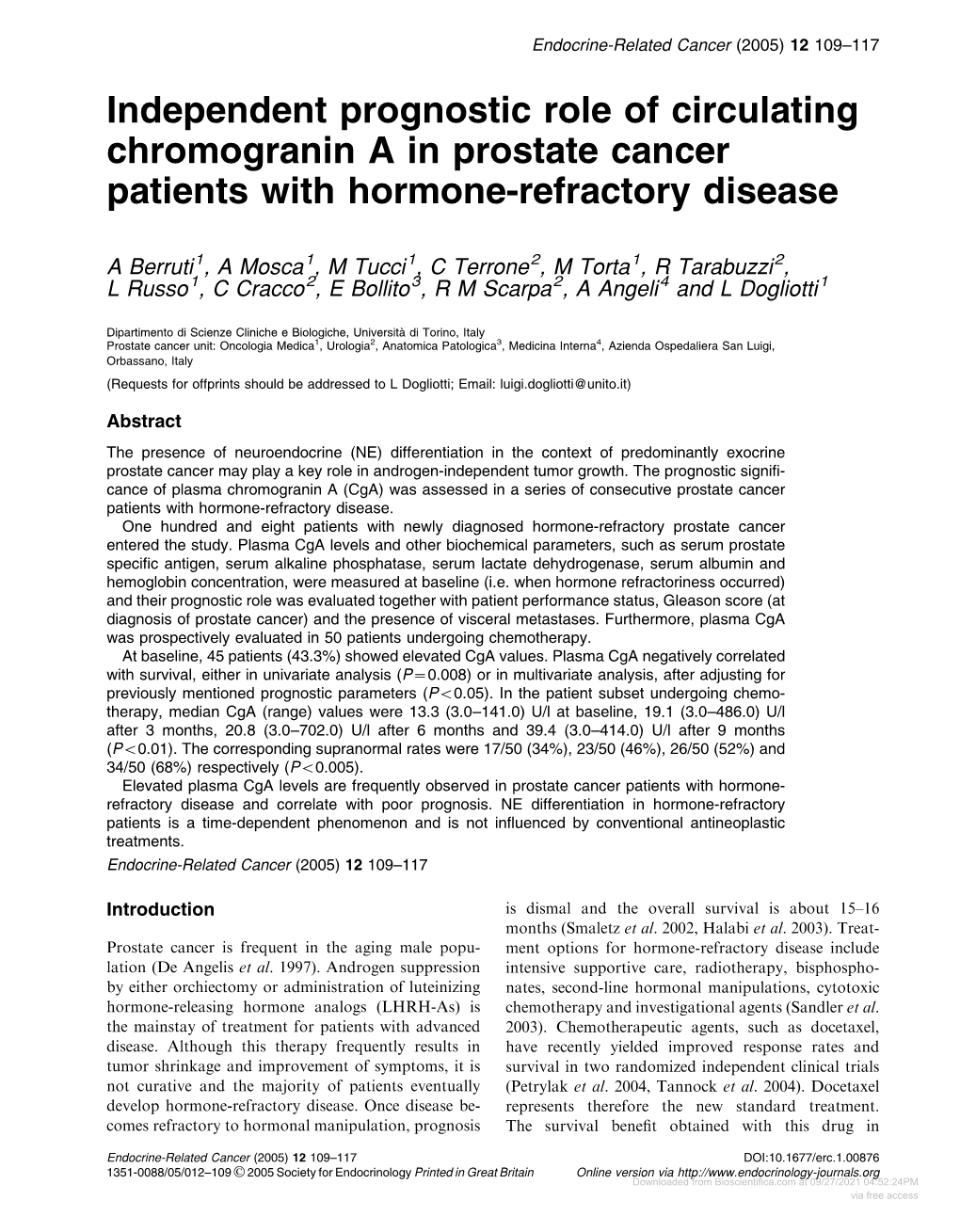 Independent Prognostic Role of Circulating Chromogranin a in Prostate Cancer Patients with Hormone-Refractory Disease