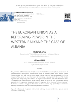 The European Union As a Reforming Power in the Western Balkans: the Case of Albania