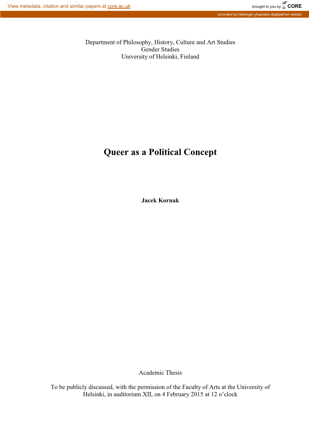 Queer As a Political Concept