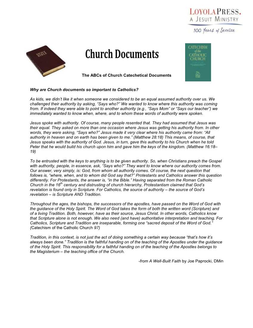 The Abcs of Church Catechetical Documents Why Are Church Documents So Important to Catholics? As Kids, We Didn't Like It When