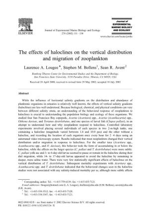 The Effects of Haloclines on the Vertical Distribution and Migration of Zooplankton
