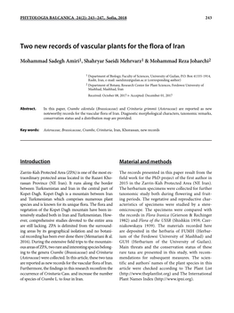 Two New Records of Vascular Plants for the Flora of Iran