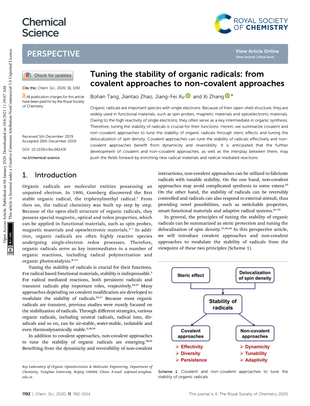 Tuning the Stability of Organic Radicals: from Covalent Approaches to Non-Covalent Approaches Cite This: Chem