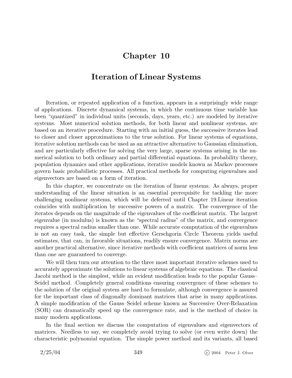 Chapter 10 Iteration of Linear Systems