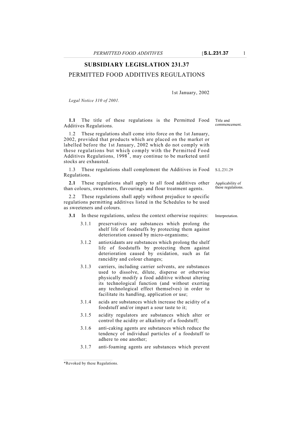 Subsidiary Legislation 231.37 Permitted Food Additives Regulations