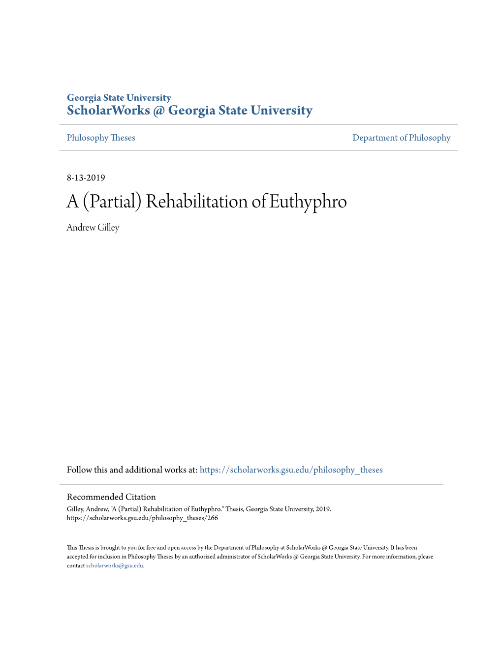 Rehabilitation of Euthyphro Andrew Gilley