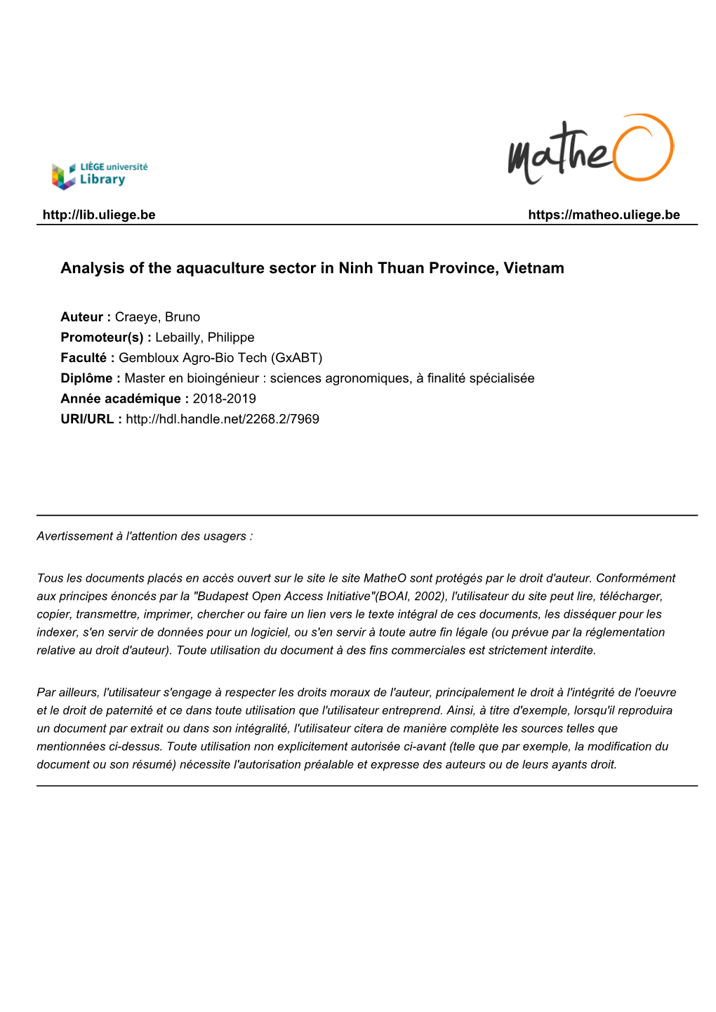 Analysis of the Aquaculture Sector in Ninh Thuan Province, Vietnam