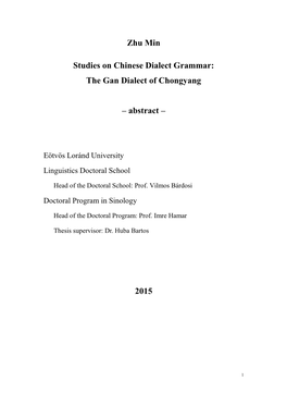 Zhu Min Studies on Chinese Dialect Grammar: the Gan Dialect of Chongyang – Abstract – 2015