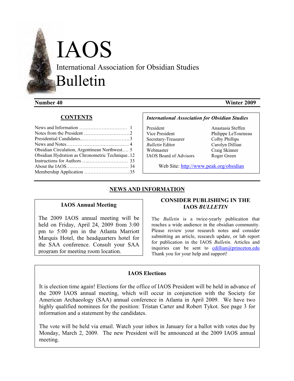 IAOS Bulletin NO. 40, Winter 2009 Pg