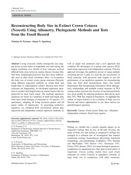 Reconstructing Body Size in Extinct Crown Cetacea (Neoceti) Using Allometry, Phylogenetic Methods and Tests from the Fossil Record