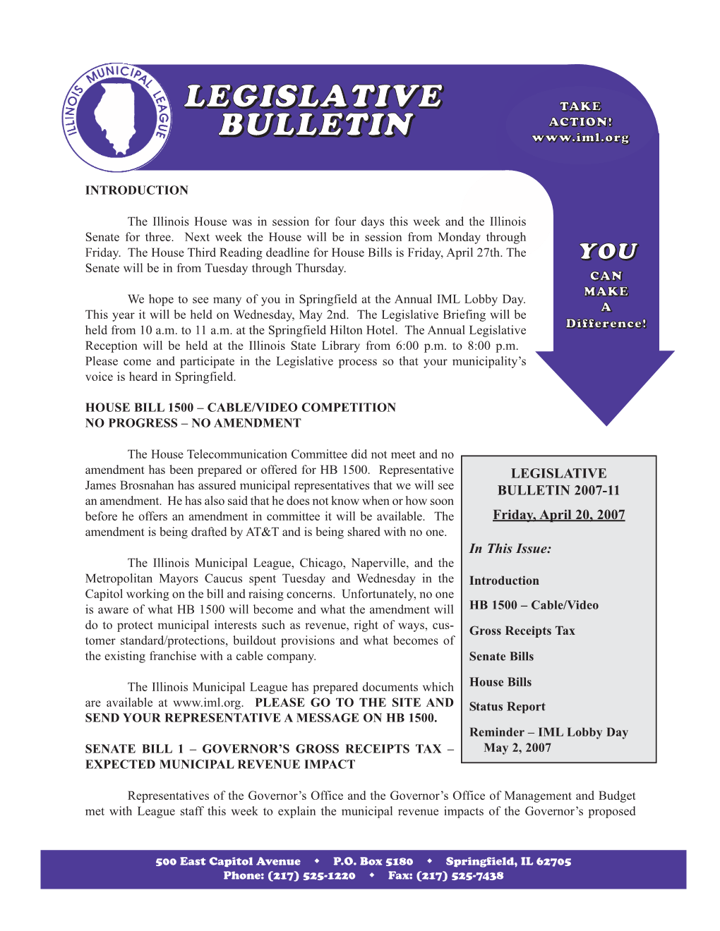 Legislative Bulletin 04-20-2007