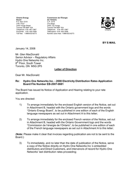Ontario Energy Board”, to Be Published in One Edition of Each of the English Language Newspapers As Set out in Attachment a to This Letter;