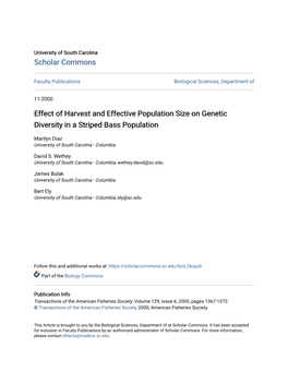 Effect of Harvest and Effective Population Size on Genetic Diversity in a Striped Bass Population
