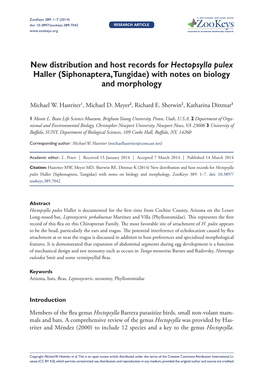 New Distribution and Host Records for Hectopsylla Pulex Haller (Siphonaptera, Tungidae) with Notes on Biology and Morphology
